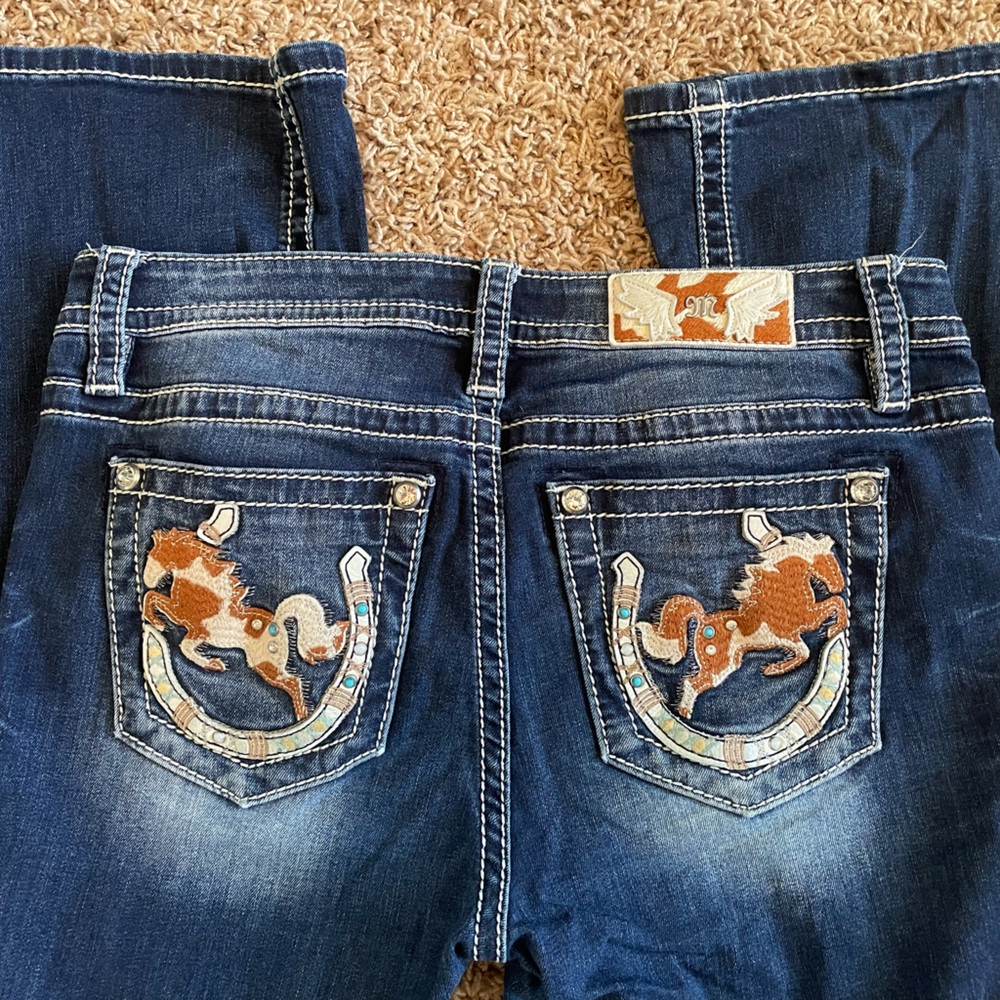 Miss Me Dark Blue Boot Cut Jeans with Embroidered Pockets
